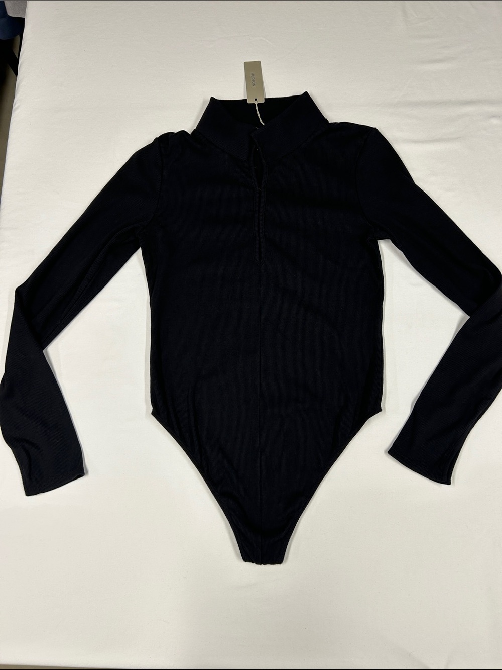 NWT Hudson Jeans Black Ribbed Long Sleeve Hook & Eye Bodysuit Mock Neck XL